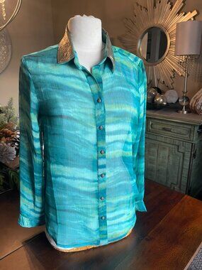 Chico's Sheer Button Front Blouse Size 1